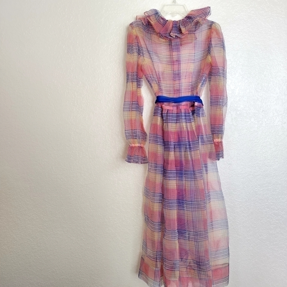 Vintage Lee Jordan New York sheer chiffon long sleeve belted maxi dress sz S - Picture 11 of 11